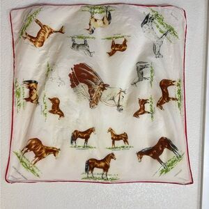 Vintage 1960s Horse Breeds of the World Scarf - Red Border Equestrian Square
